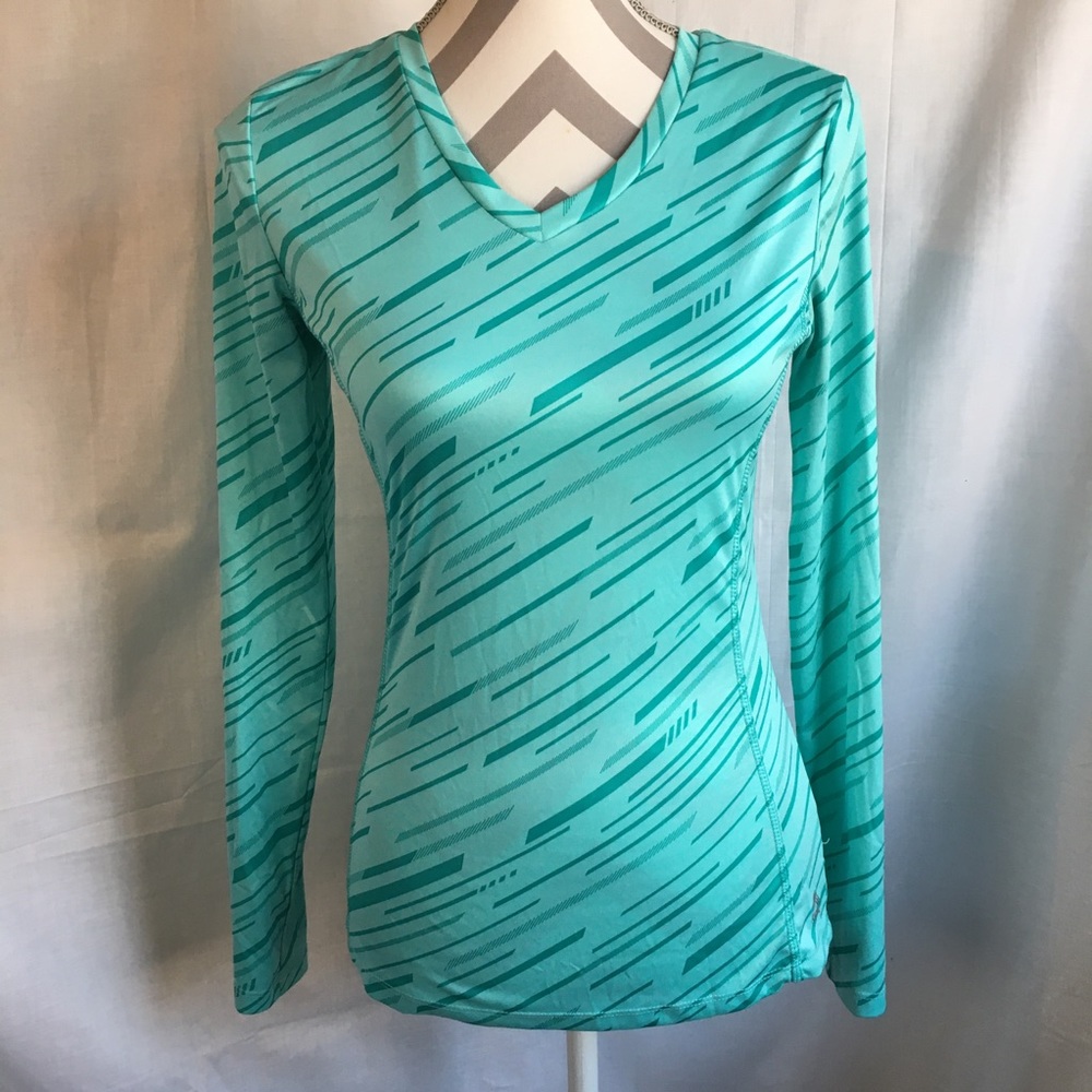 RBX X-Dri Active Performance Women's V-Neck long sleeve Teal Activewear Top SzS